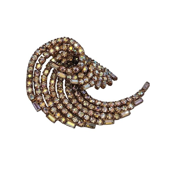 Vintage Unsigned Dimensional Spectacular Wave Ab Rhinestone Brooch (A4790) - Picture 2 of 5